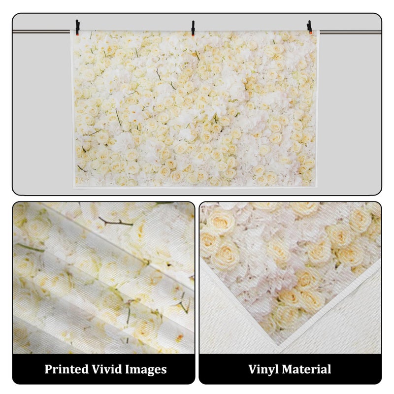 AOFOTO 7x5ft White Yellow Rose Flower Backdrop Wedding Bridal Shower Mother's Day Theme Romantic Floral Wall Photography Background Girls Women Pregnancy Photos Baby Shower Birthday Party Decoration - Image 3